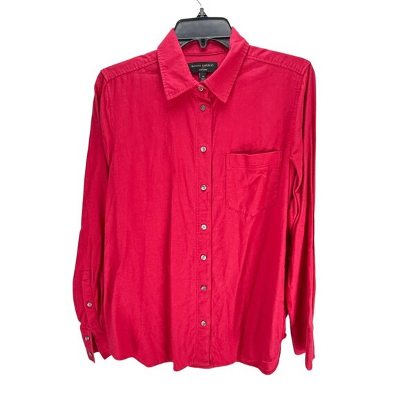 Banana Republic Mens Red Linen Blend Long Sleeve Button Up Shirt Size M Casual - Picture 1 of 10